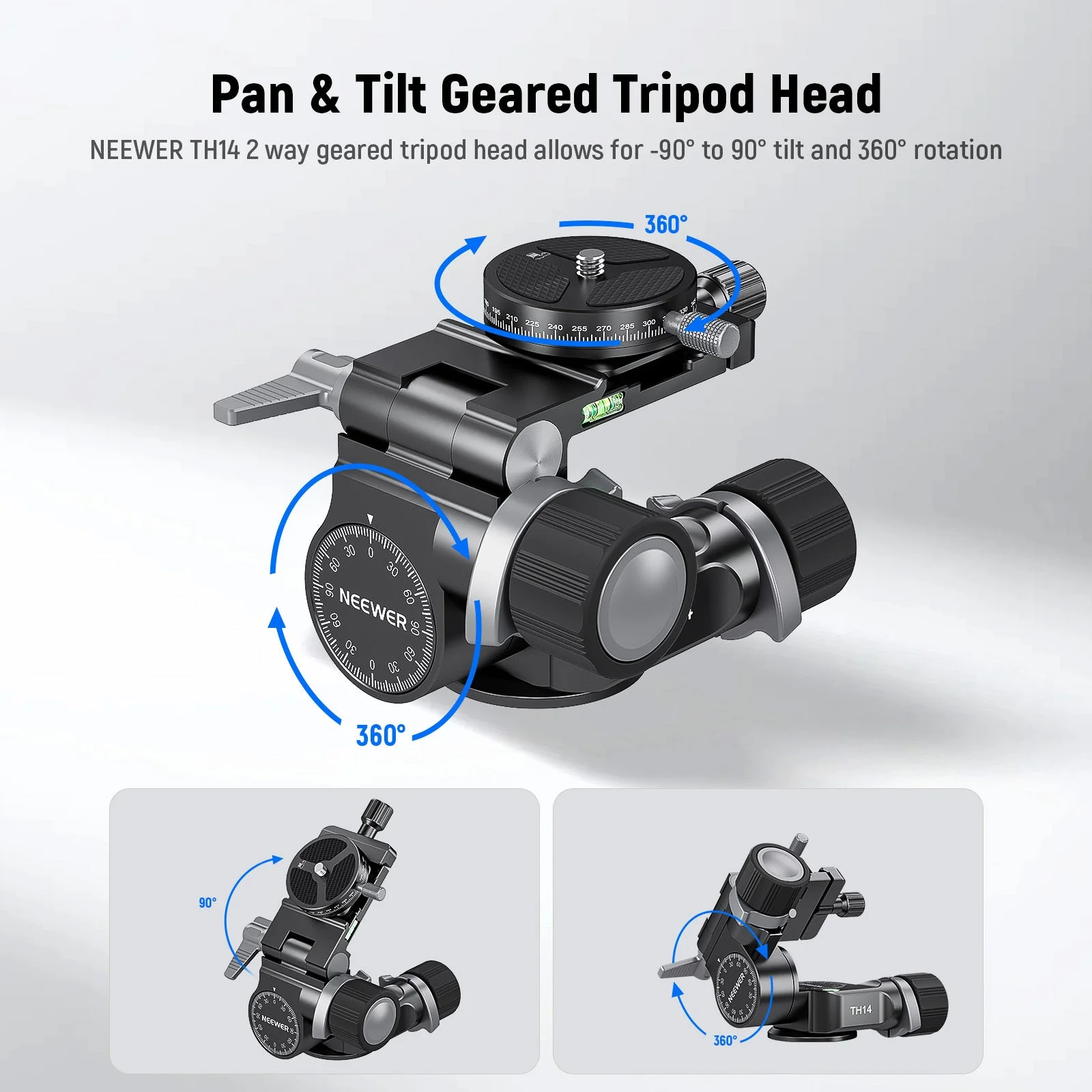 NEEWER TH14 2 Way Geared Tripod Head - Image 2