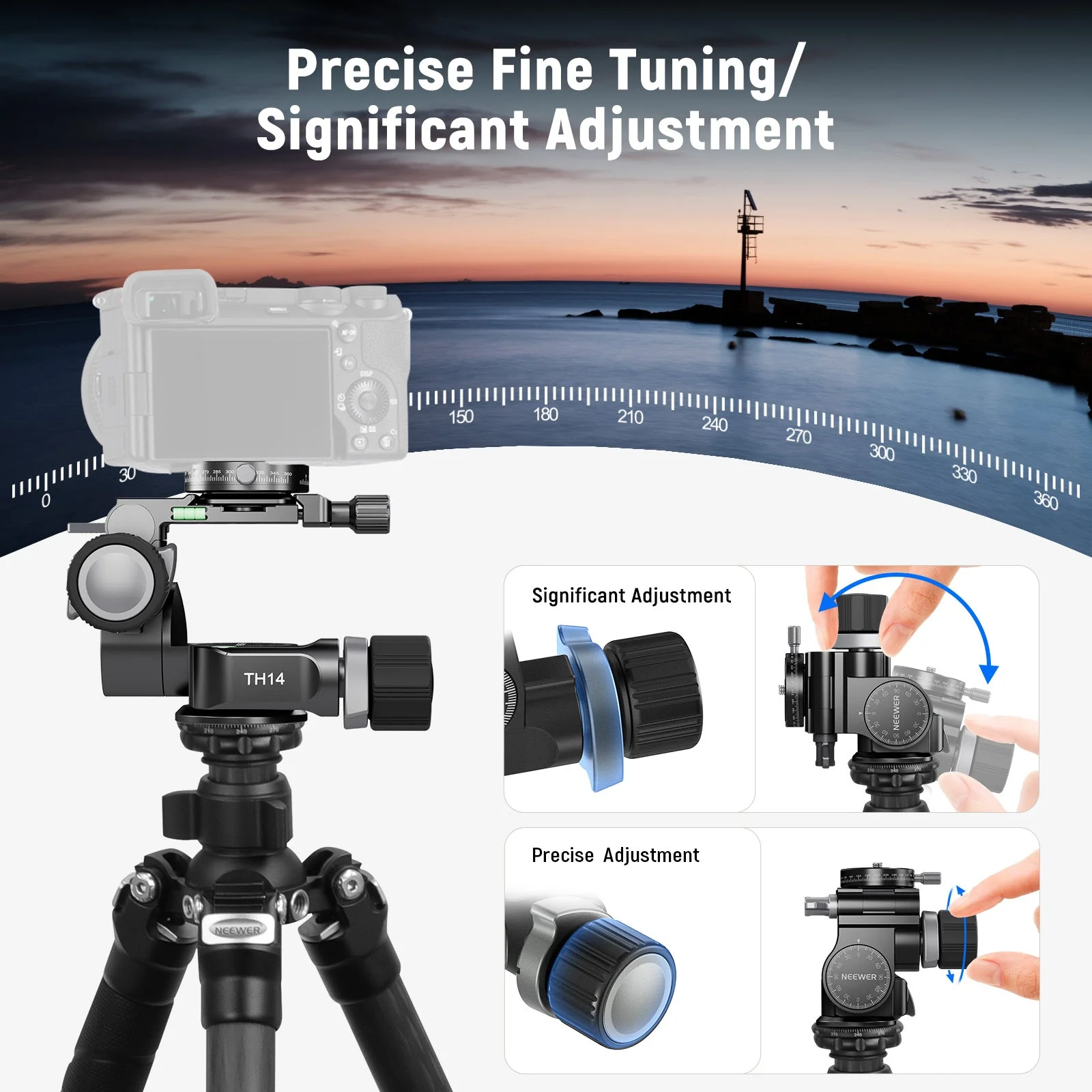NEEWER TH14 2 Way Geared Tripod Head - Image 3