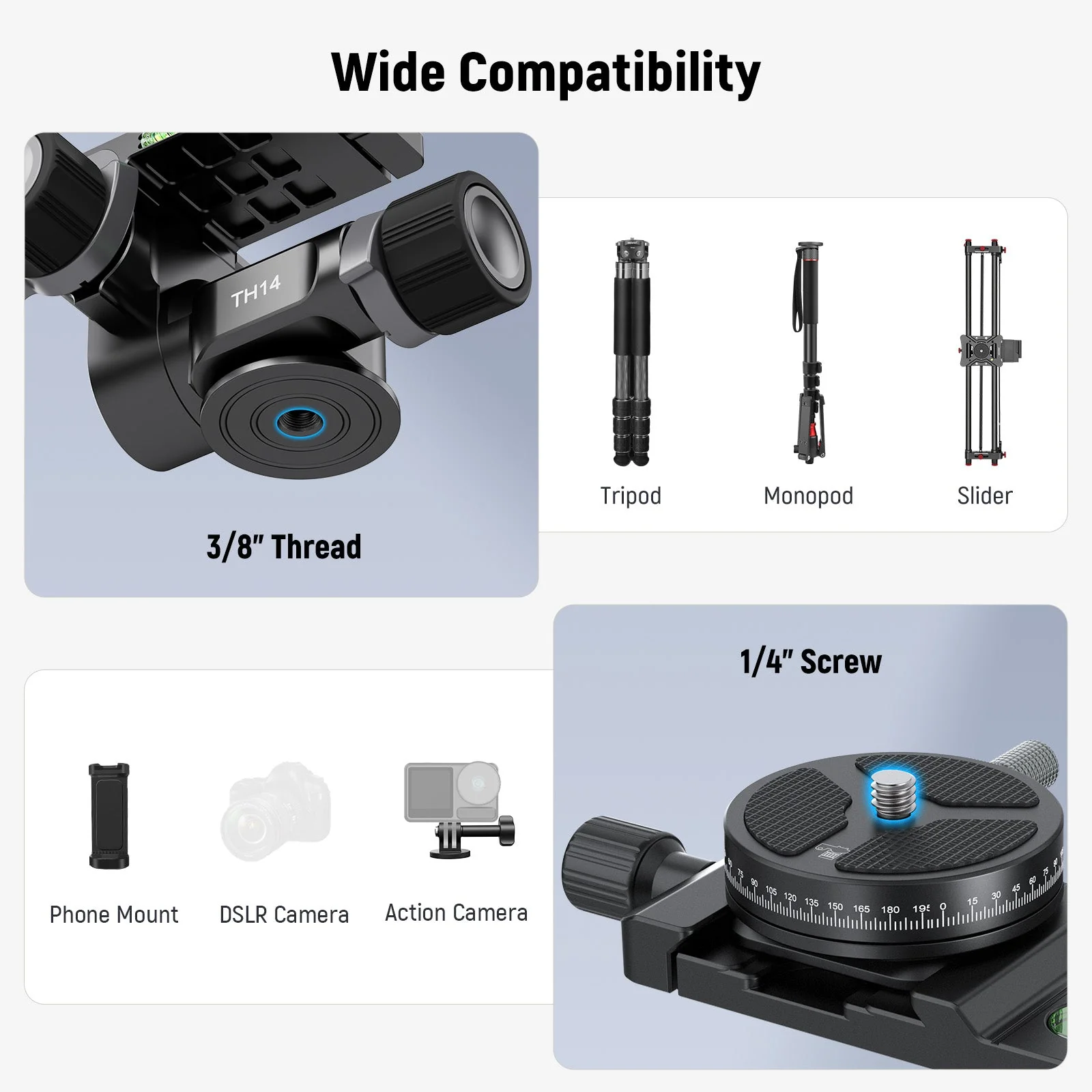 NEEWER TH14 2 Way Geared Tripod Head - Image 6