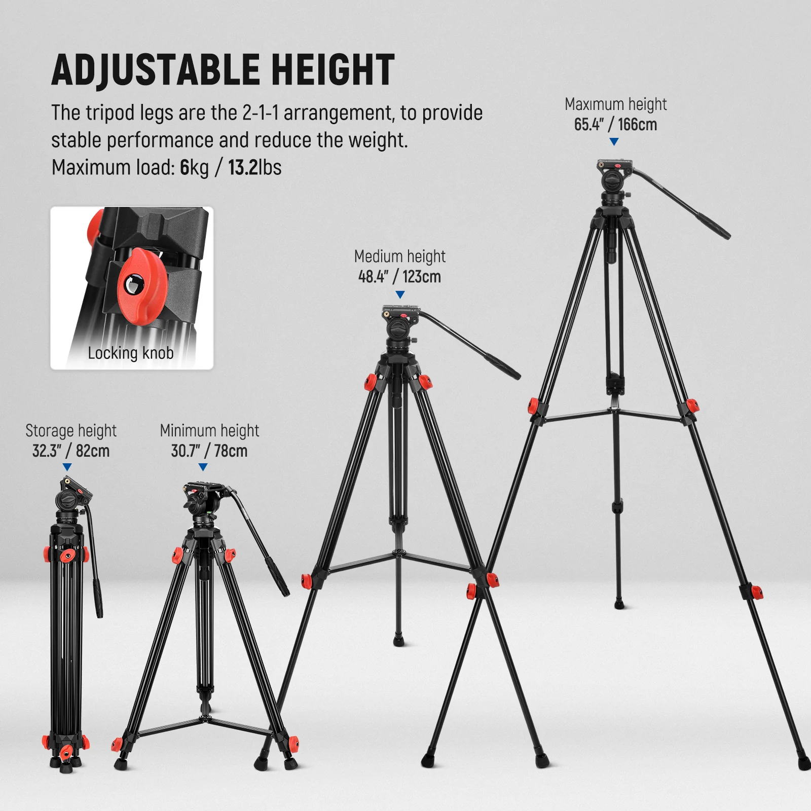 NEEWER TP73 65" Video Tripod with Fluid Head - Image 2