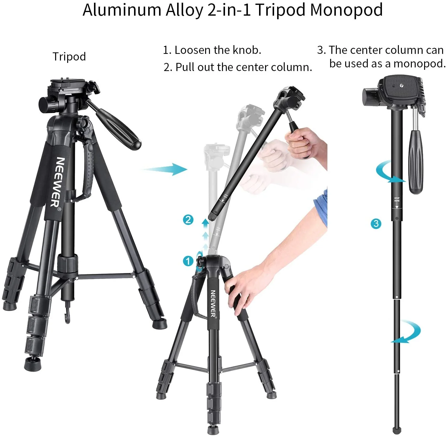 NEEWER SAB264 70''/177 cm 2 in 1 Camera Tripod Monopod - Image 3